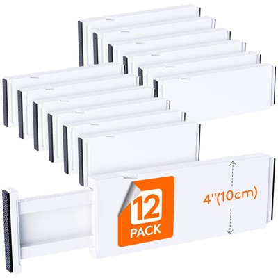 12 Pack Drawer Dividers Plastic 4'' High, 11-17'' Adjustable Drawer Organizers ...