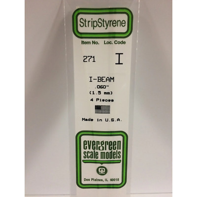 Evergreen 271 Styrene Plastic I Beam 0.060'' 1.5mm x 14''(4)