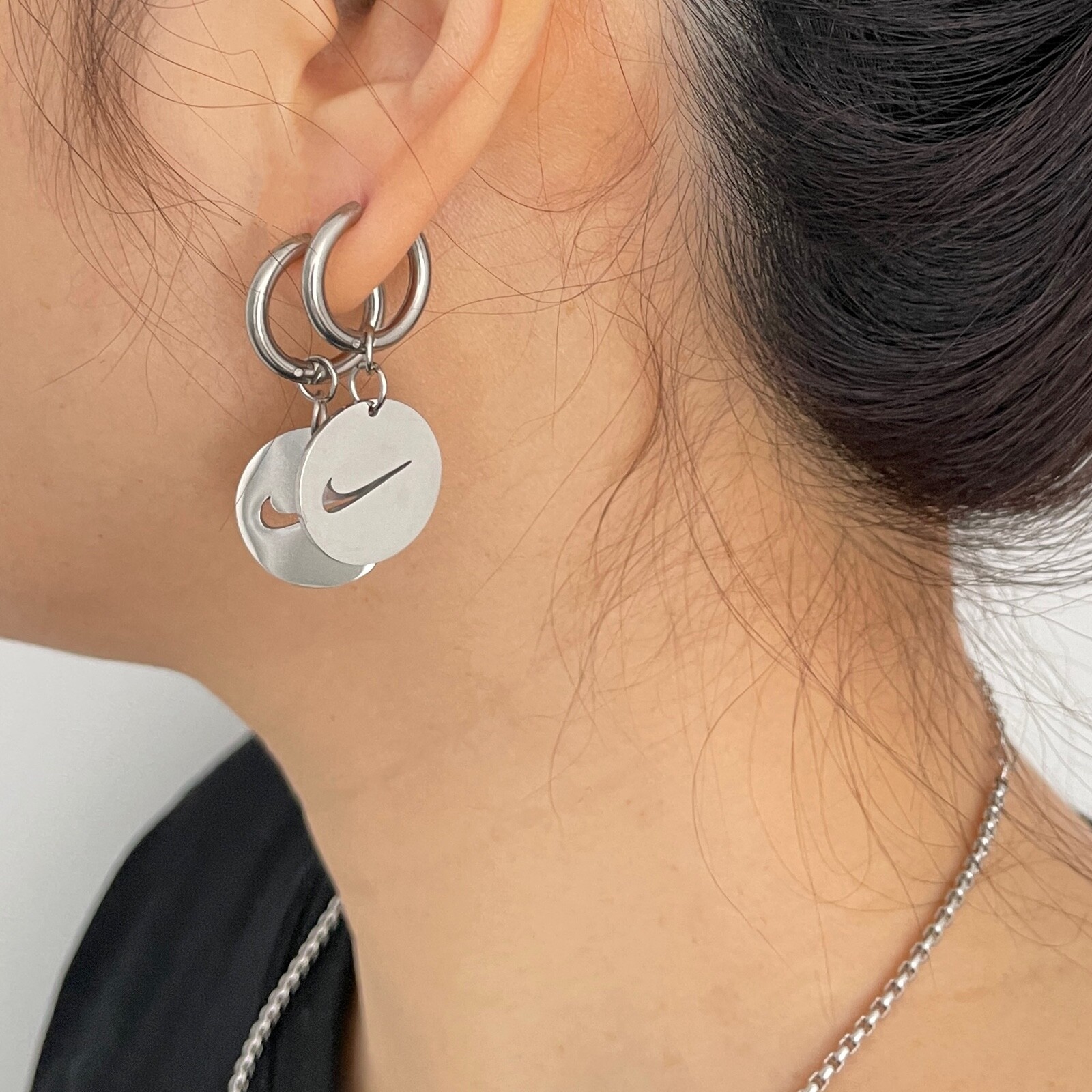 【HYERES LOR】[SALE] Noailles double circle earring 20cm Chain Earrings - Ella | Linjer Jewelry
