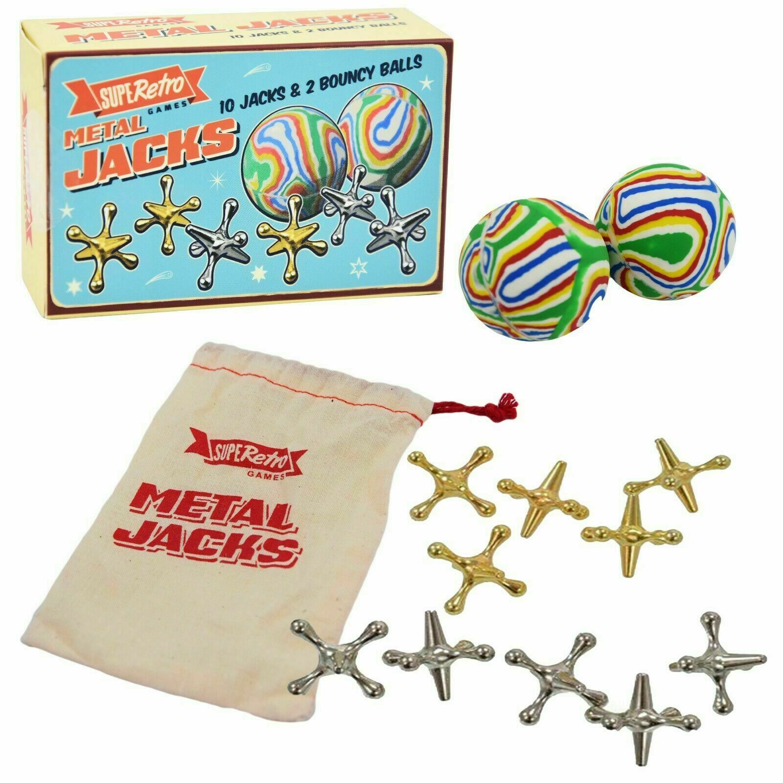 Retro Kids Traditional Metal Classic Jacks Game with 10 Jacks and 2