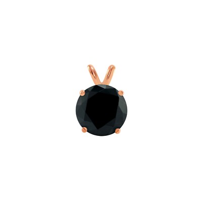 Pre-owned Shine Brite With A Diamond 3 Ct Round Cut Black Solid Real 14k Rose Gold Solitaire Pendant 18" Necklace In Pink