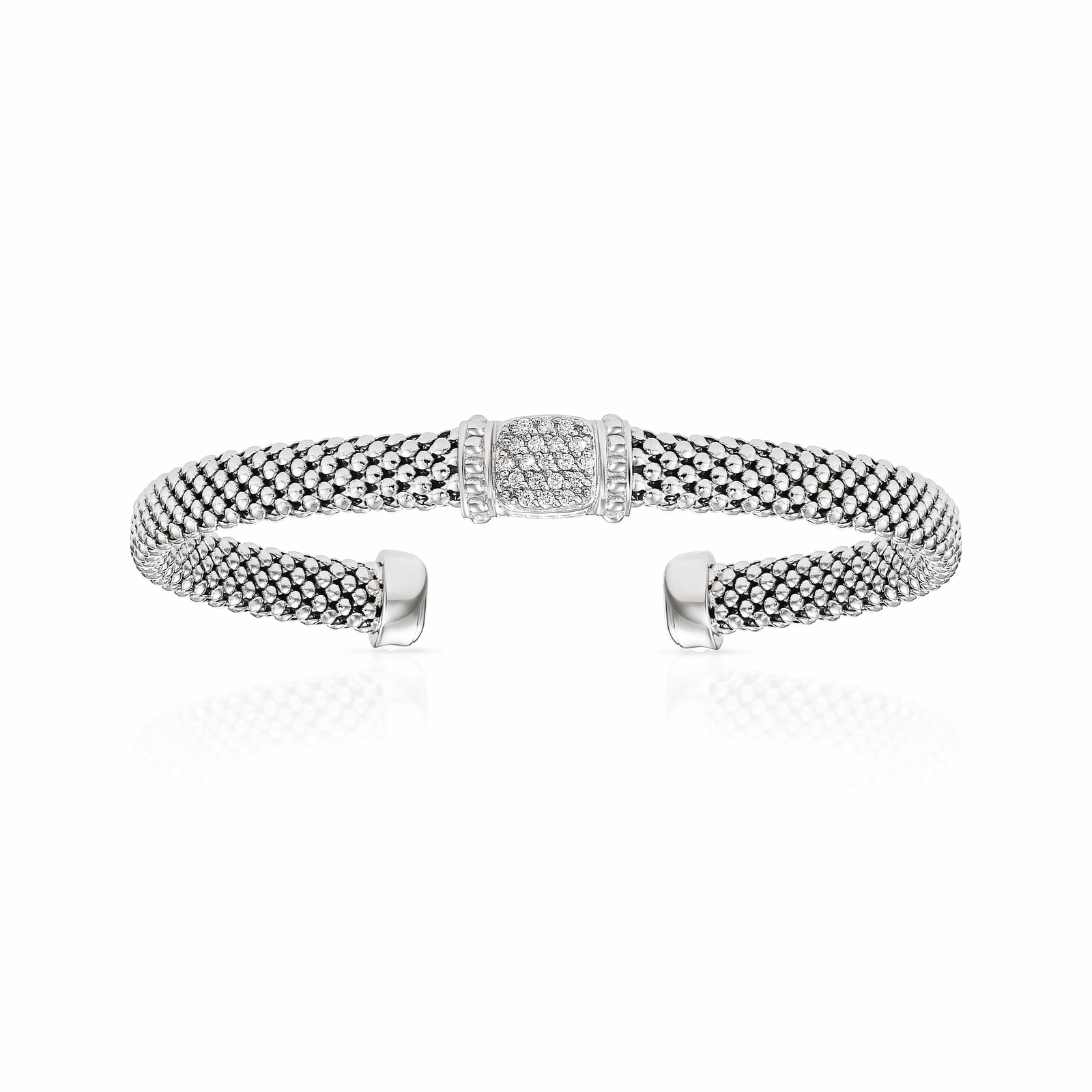 925 Solid Sterling Silver CZ Bar Italian Cuff Bracelet Slip