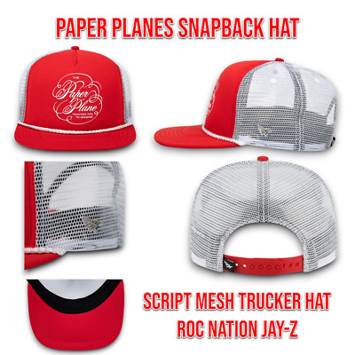 PAPER PLANES SCRIPT MESH TRUCKER SNAPBACK HAT Cap Roc Nation Jay-Z Red _ A1