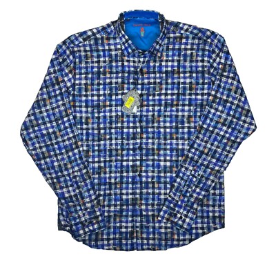 Luchiano Visconti Black Mens XL Shirt NWT MSRP $125 Blue Black Plaid Unique L/S