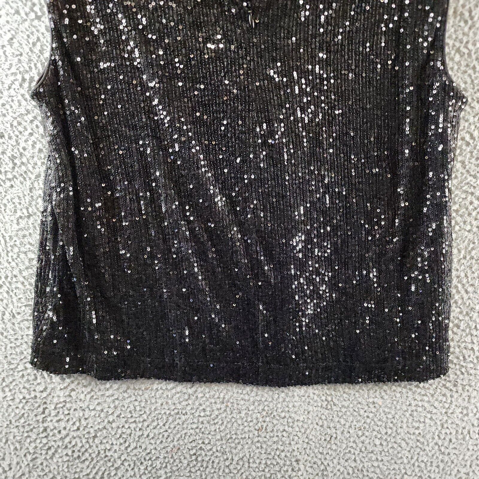 Calvin Klein Sequin Cap Sleeve Top Women's Large Black Back Zip Closure - Picture 8 of 15