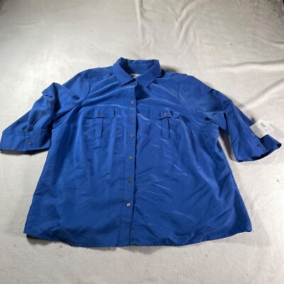 Croft & Barrow Shirt Womens 2X Blue Button Up Stretch Modal Blend Modest New