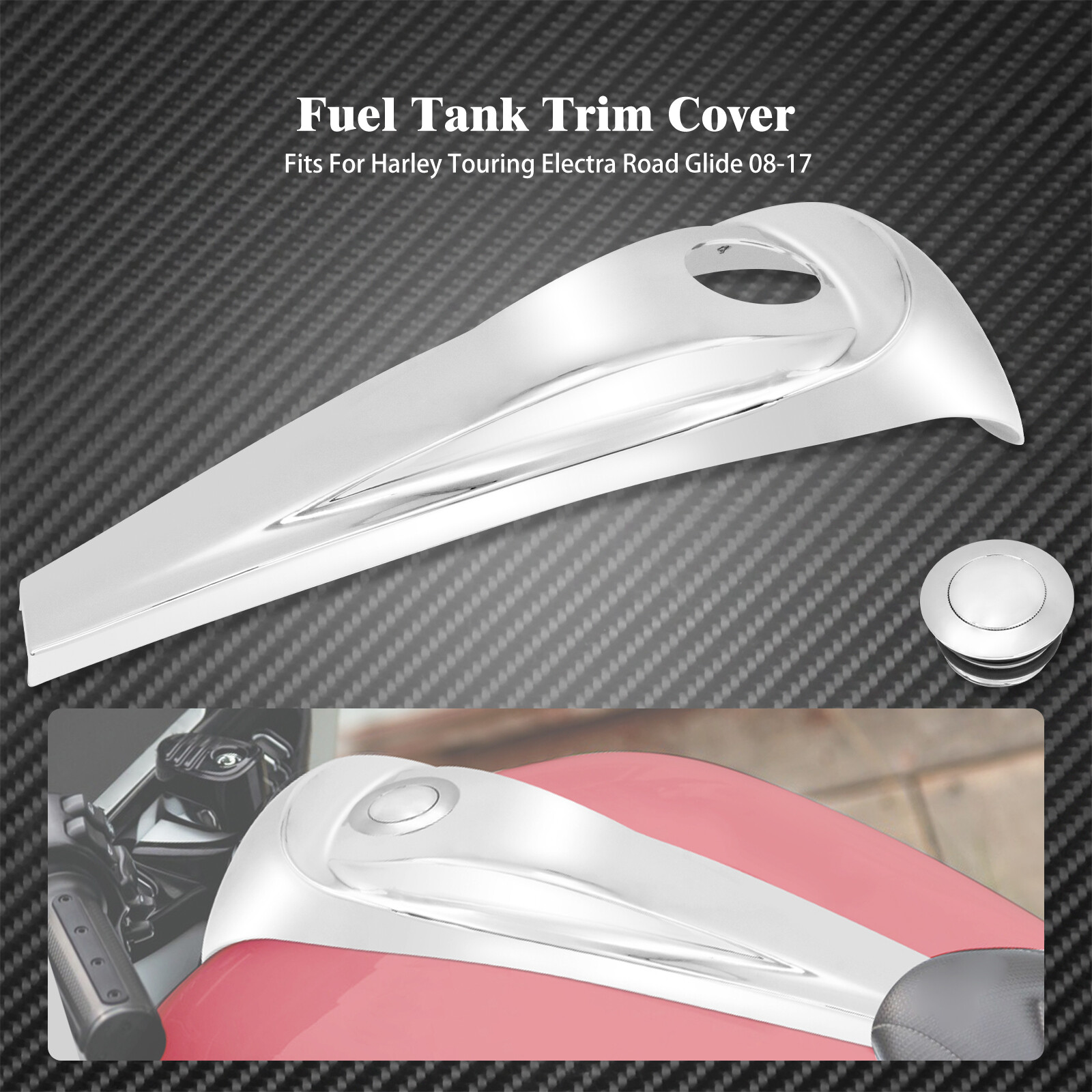 Chrome Dash Fuel Console Cover + Gas Tank Cap Screw Fit For Harley Touring 08-23