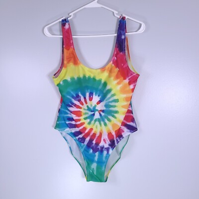 Spiral Tie Dye One Piece Bathing Suit Medium Colorful Rainbow Hippie Rave Beach