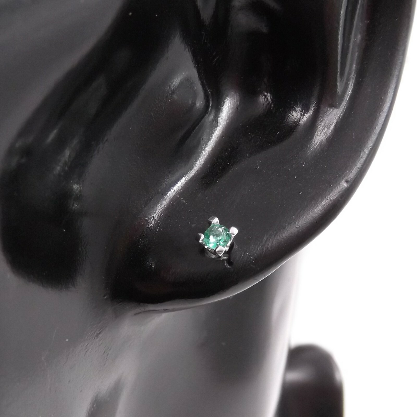 Pre-owned Gioielli Aurum Earrings Men Women White Gold 18 Carats Light Spot With Emeralds Natural Green
