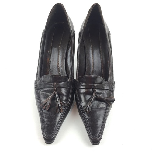 Nine West Womans Heels Size 6 Brown Leather Tassle Pointy Toe Career Pumps