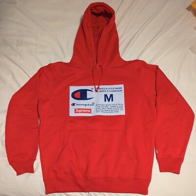 supreme x champion hoodie red