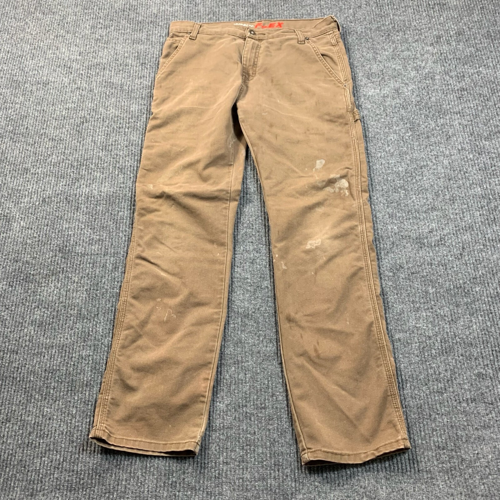 Mens 32 Brown Regular Straight Paint Distressed Faded Workwe