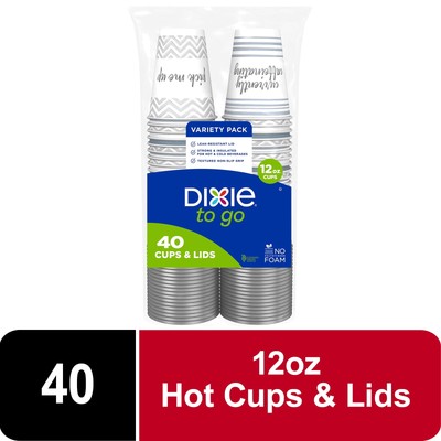 Dixie To Go Disposable Paper Cups with Lids,12 oz,40 Count, Multicolor,Insulated
