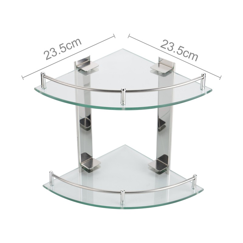 2 Tier Bathroom Corner Shelf Shelve Glass Shower Wall Mounted Storage Caddy Ace Ebay