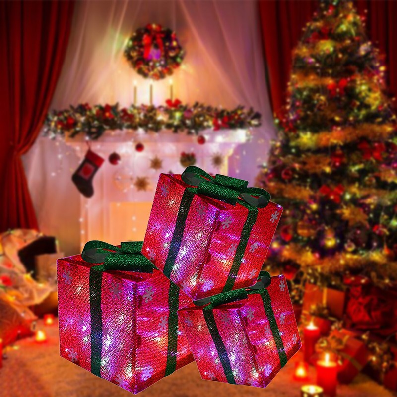 Lighted Gift Boxes Christmas Decorations Boxes Pre-Lit Present Boxes Ornaments
