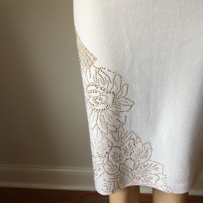 Pre-owned St John Knit Evening Dress Size 8 Bright White Gold Shimmer Santana Knit
