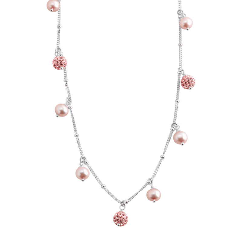 Honora Girl'S Pink Freshwater Pearl Necklace W Crystals In Sterling Silver, 16