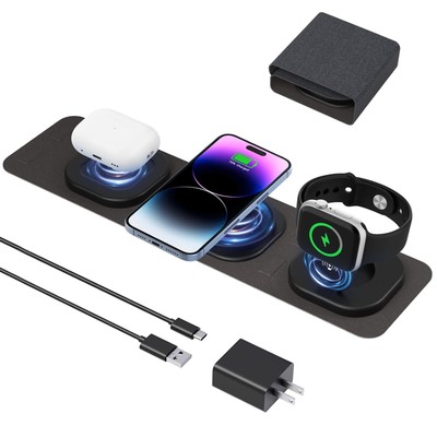 Travel 3 in 1 Wireless Charging Station,Magnetic Portable Charger,Foldable Wi...