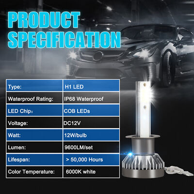 4x H1 LED Headlight Bulbs Conversion Kit High Low Beam 6000K Super Bright White