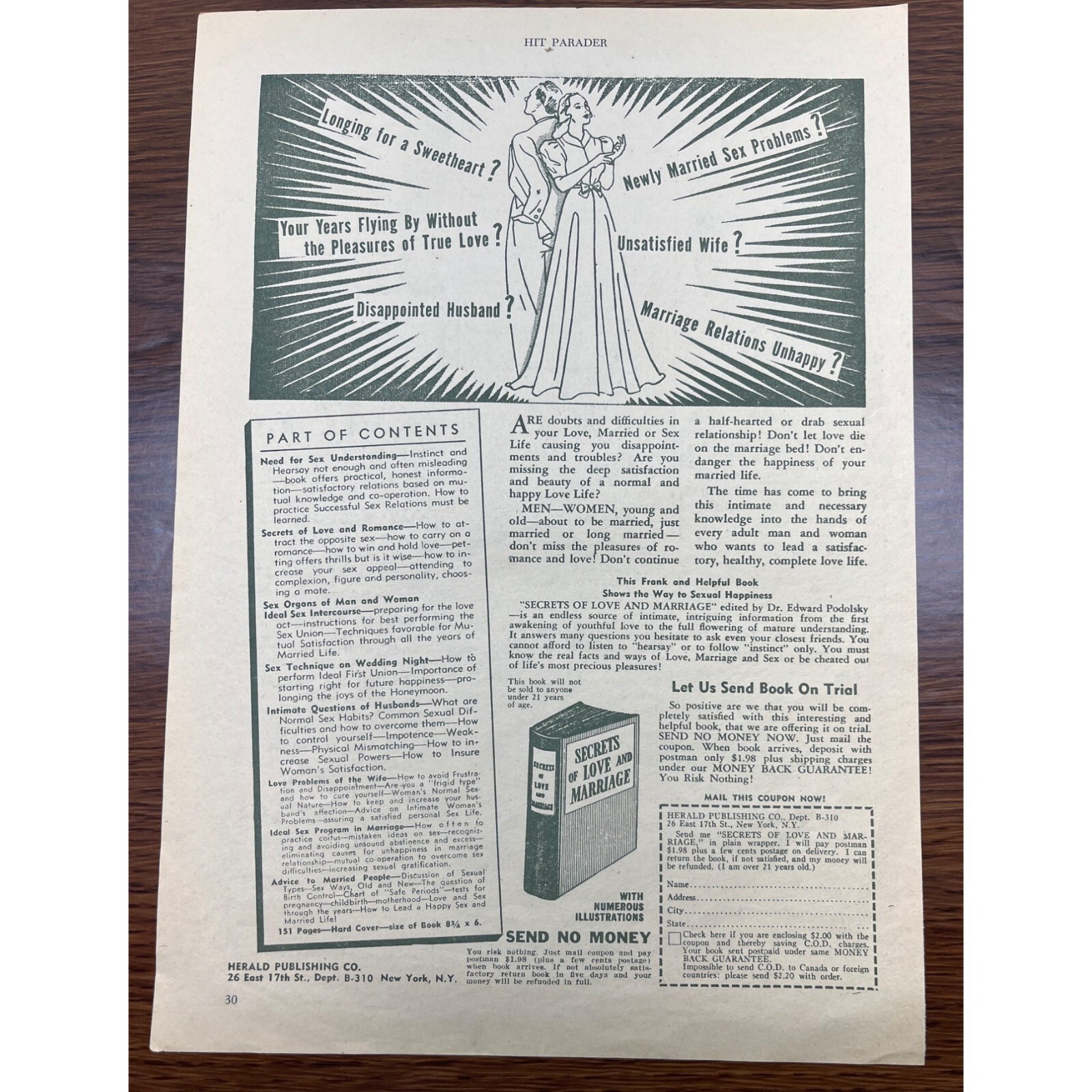 Secrets of Love and Marriage Book Vintage Print Ad 50s Herald ...