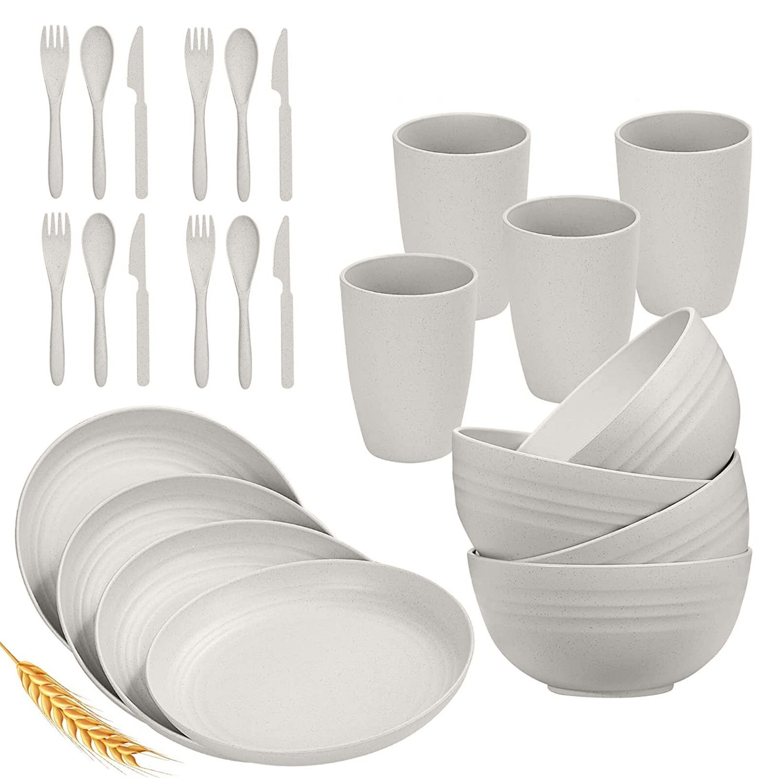 Wheat Straw Dinnerware Sets Lightweight & Unbreakable Dishwasher Microwave Safe
