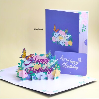US Shipping~ T07-3D Pop Up Flower and butterfly Birthday Card