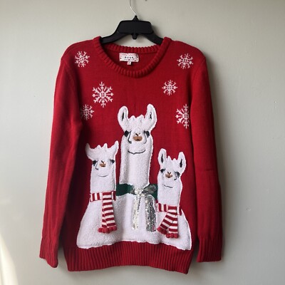 Red Llama Christmas Ugly Sweater Large
