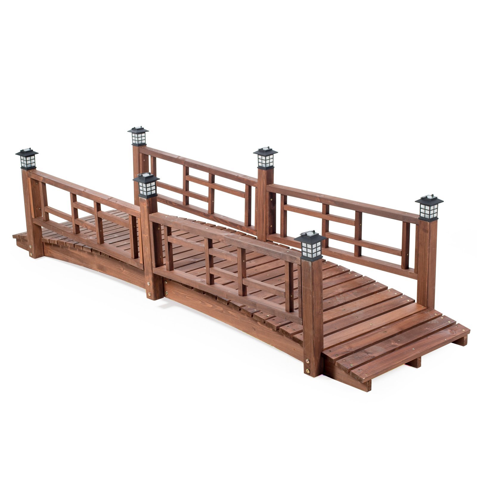 Brown Finish Wood 8 Foot Garden Bridge LED Lights Outdoor Yard Lawn Landscaping