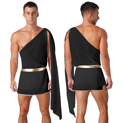 US Mens Ancient Roman Toga Costume One Shoulder Skirts Robe Halloween Dress Ups