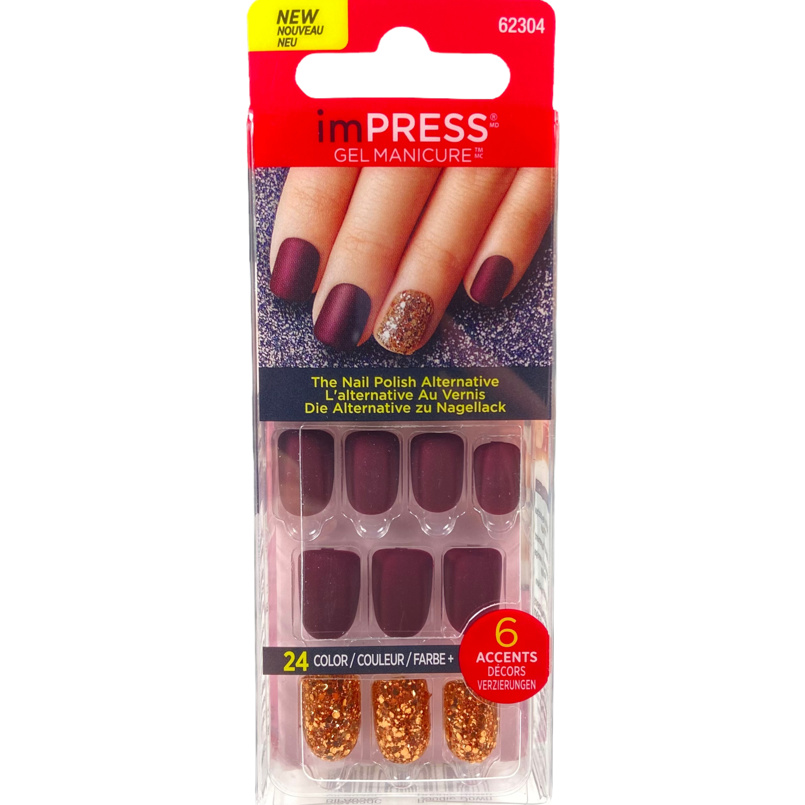 NEW Kiss Nails Impress Press On Manicure Short Gel Matte Brown Copper Glitter