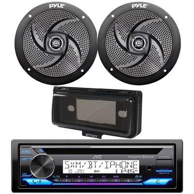 JVC KD-T92MBS Bluetooth Marine CD Receiver, 2x 4'' 100W Speakers, Cover (Black)