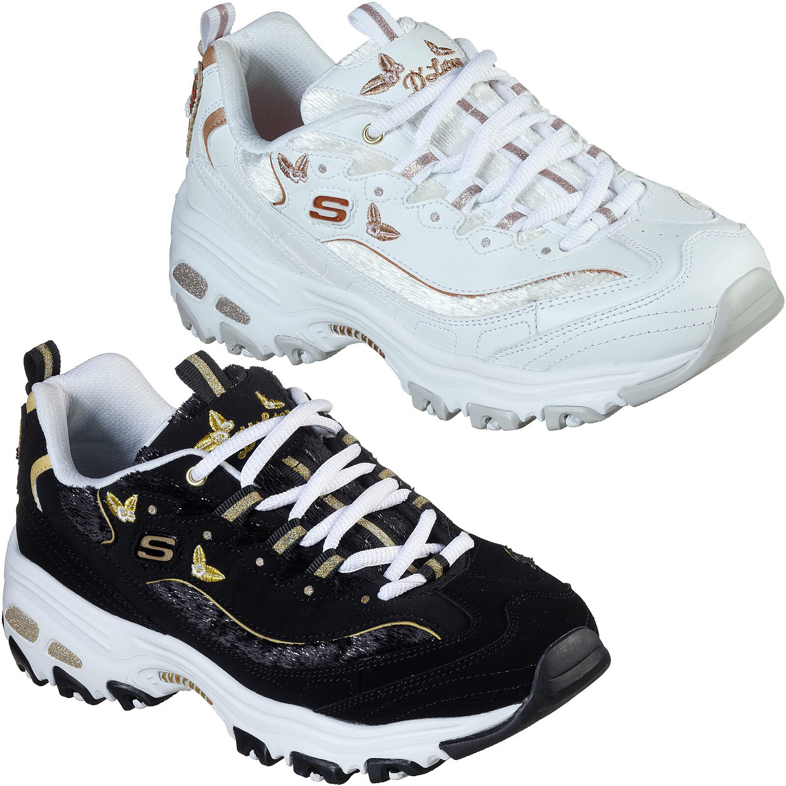 skechers d lite rose gold