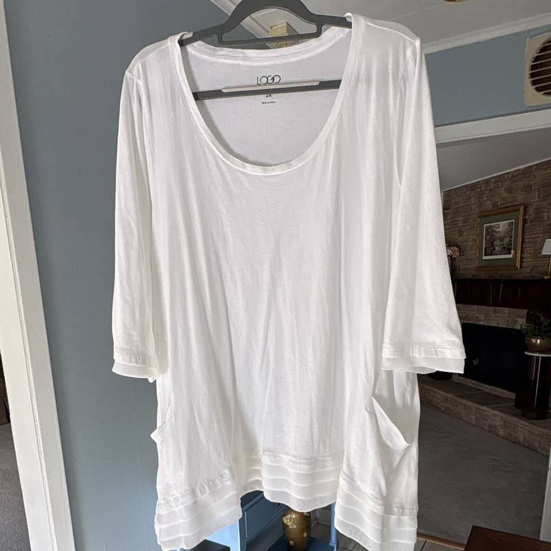 LOGO instant chic Women's 2X White Cotton Tunic Top with