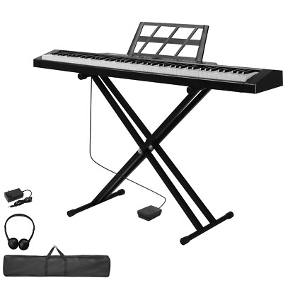 Glarry Digital Electric Piano 88 Key Sets,X-Shape Stand,with Sustain Pedal