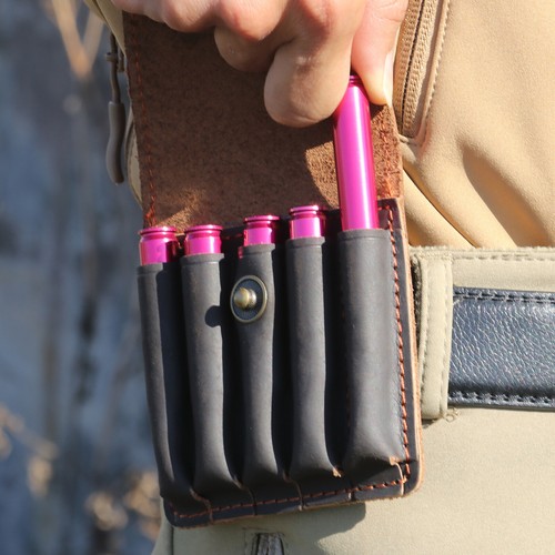 TOURBON Leather Shooting Rifle Ammo Belt Pouch Hunting Cartridge Wallet 5 Rounds