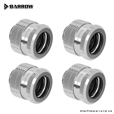 4 Pcs Barrow G1/4'' to 14mm Hard Tubing Compression Fitting TYKN-K1410 V4 Silver