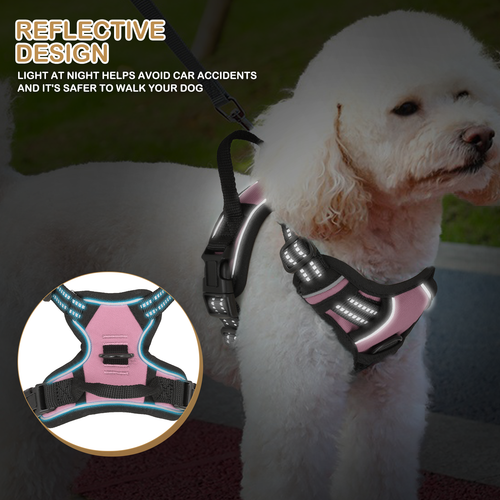 Pink Durable Reflective Pet Dog Harness w/ Handle No Pull for Confident Control