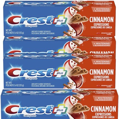 Crest Plus Complete CINNAMON Expressions Fluoride Toothpaste 5.4 oz., Lot of 4