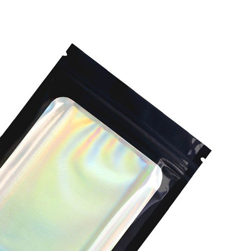 Holographic Black Packaging Bags, Food Safe Candy Bags, Heat Seal Snack Pouches