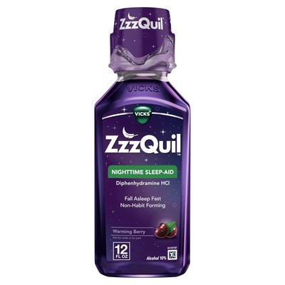 ZzzQuil Nighttime Sleep-Aid Diphenhydramine HCL Liquid Warming Berry 12 Ounce