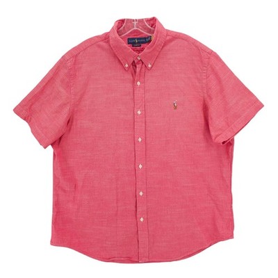 RALPH LAUREN Pink Chambray Shirt Classic Fit Pony Logo Woven Cotton EUC Size XL