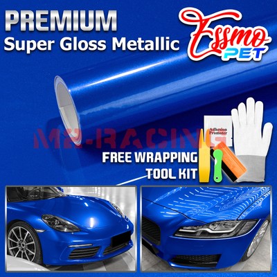 ESSMO PET Super Gloss Metallic Intense Blue Vehicle Vinyl Wrap Decal Like Paint
