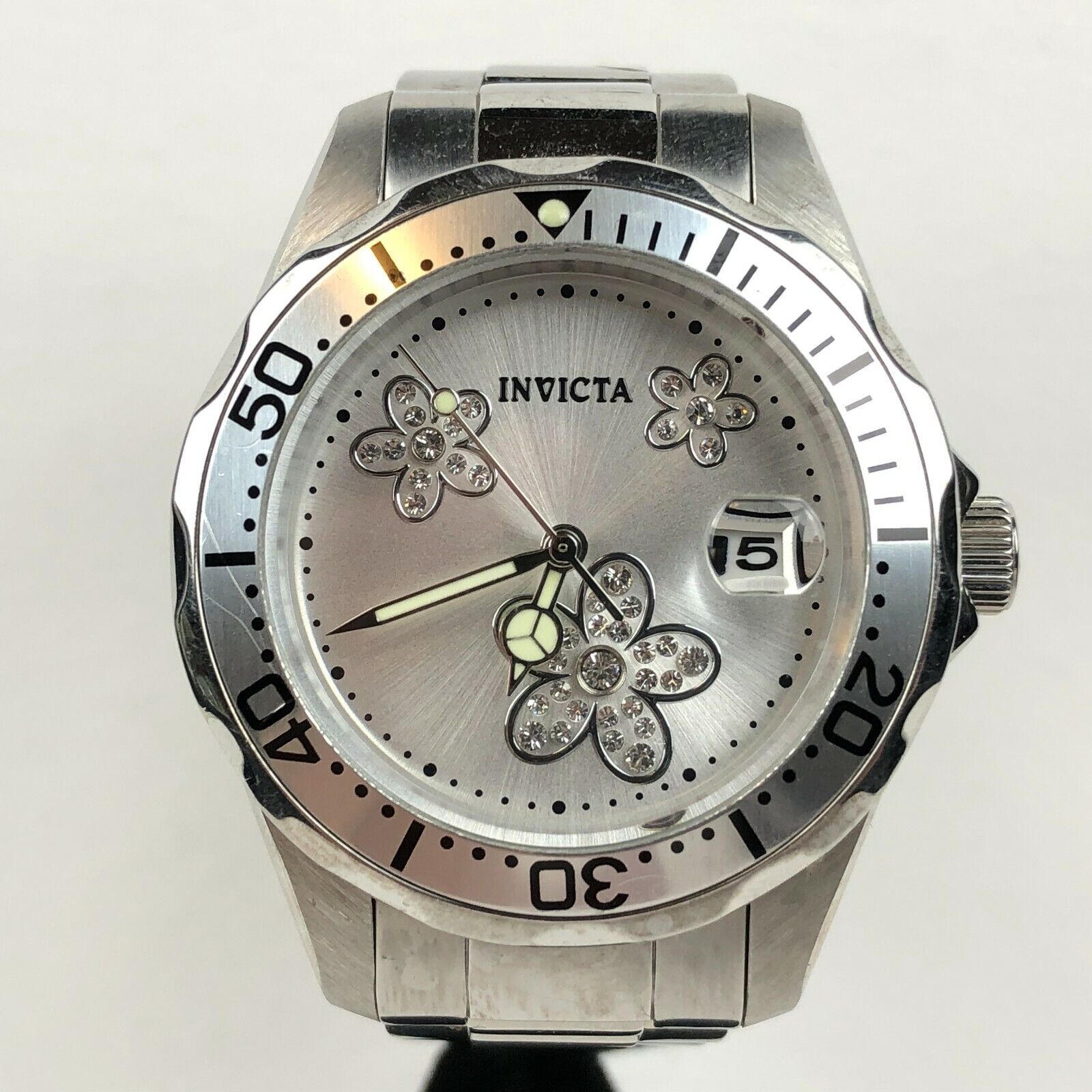 RARE Women's Invicta Angel Pro Diver Silver Flower Dial RARE Women's Invicta Angel Pro Diver Silver Flower Dial