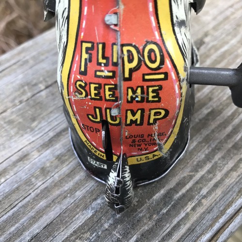 Vintage 1930's Marx Tin Litho Flipo The Jumping Dog Wind Up Toy With Key Works