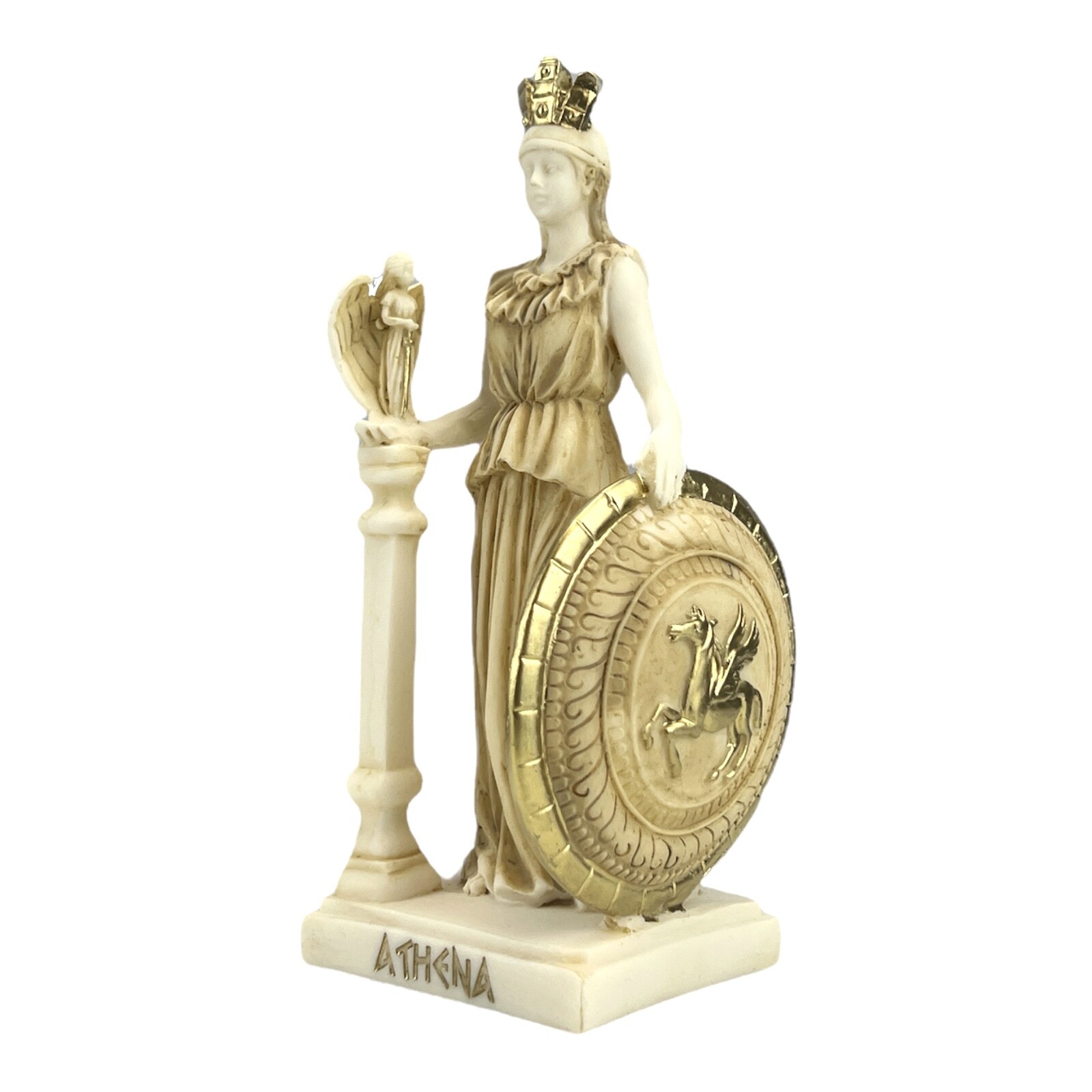 Athena Pallas, Greek Goddess Of Wisdom, Alabaster Statue With Color