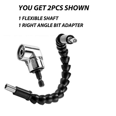 Right Angle Drill Adapter Flexible EXTENSION Bits 1/4'' Hex Shank Hard Extensions