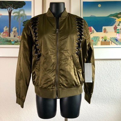 Bagatelle Lace-Up Bomber Jacket Size Small Color Olive