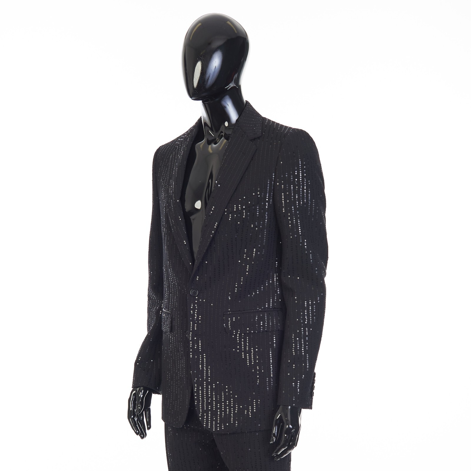 Pre-owned Celine 4350$ Black Blazer Jacket - Striped Sequin Embroidery, Wool Gabardine