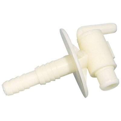 Camco RV Drain Valve Durable Plastic Dual Barb w/Flange 3/8''/1/2'' White 22223