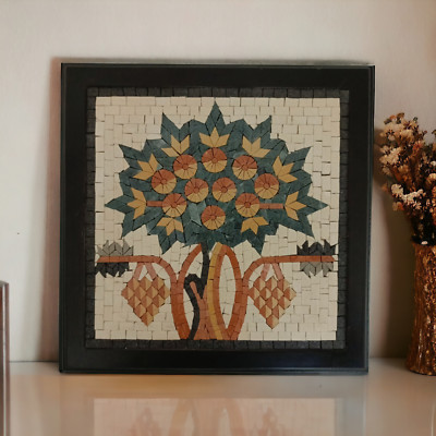 MADABA TREE HAND MADE  11''X11'' MOSAIC MARBLE TILE ART HOME DECOR VINTAGE WALL